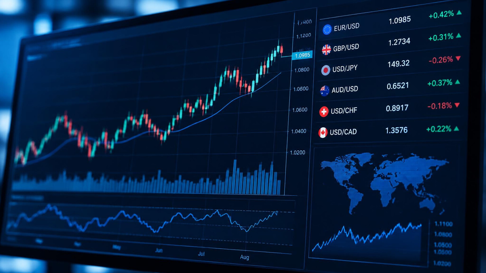 Financial charts and market data on a screen