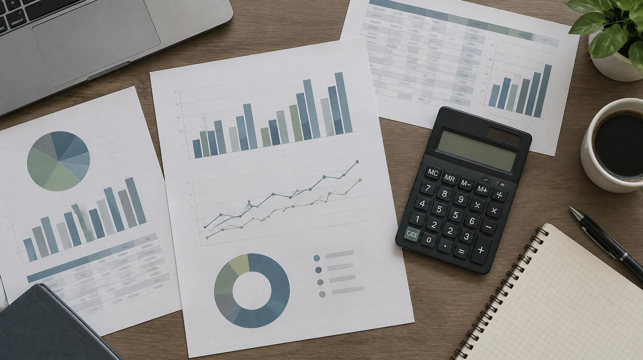 Documents and charts spread out on a desk
